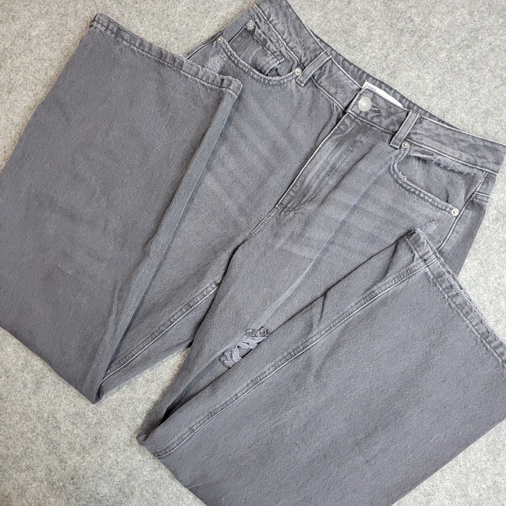 Garage Jeans Womens 30 Gray Denim Whiskered Distressed Americana Street Wide Leg